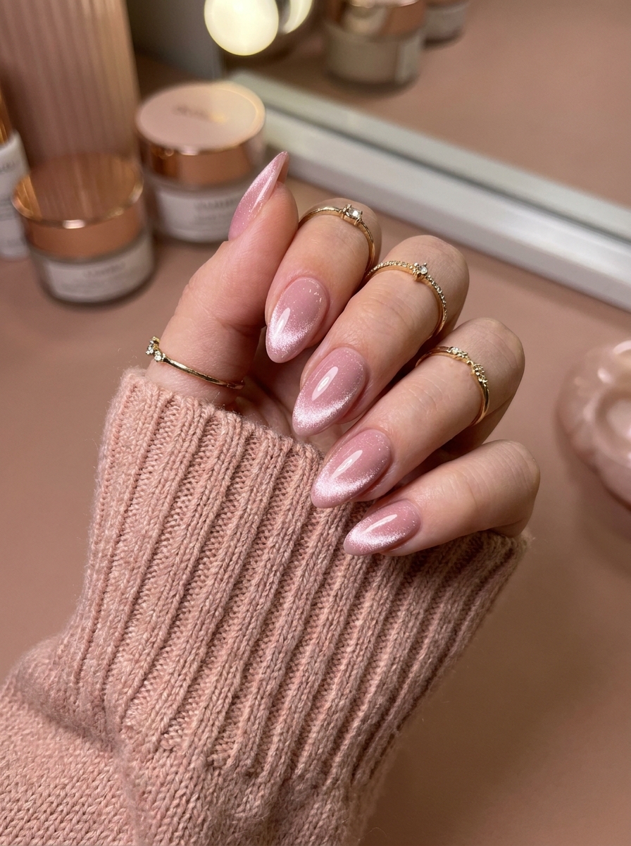 Soft Pink Cat Eye Nägel